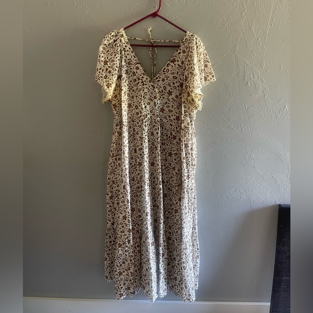 Floral Cream & Brown Old Navy Women’s Midi Dress Size XL